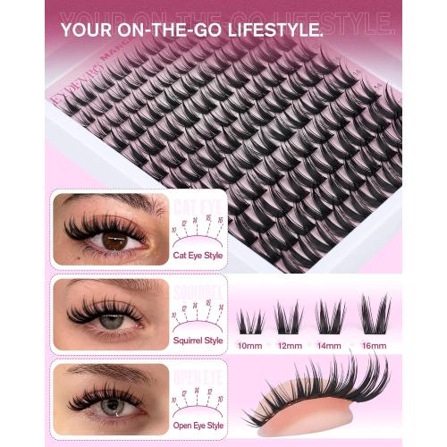 EYDEVRO Bunny Lash Clusters Manga Eyelash Clusters Wet Look Fairy Wispy Cluster Eyelash Extensions Anime Cluster Lashes 120 Pcs 10-16mm C Curl DIY Lash Extensions
