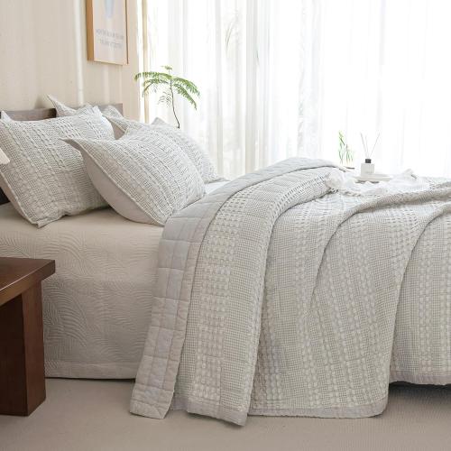 CozyTide Oversized King Quilt 120x120,100% Cotton Waffle Weave Khaki Bedspread,3 Piece Ultra Soft California King Quilted Coverlet Set Farmhouse Shabby Bedding Set