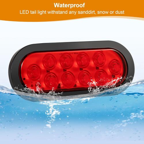 6 Oval LED Trailer Lights Kit, 2PCS Waterproof Stop/Turn/Brake Tail Lights with 10 LED Markers for Truck, RV, Boat, Trailer (Red) DOT Compliant