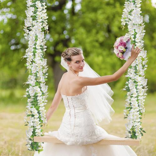 U'Artlines 15Pcs 7.2 Ft/Piece Artificial Wisteria Garland Silk Fake White Wisteria Flowers Hanging Greenery Vines Garlands Rattan for Home Garden Wedding Arch Party Indoor Outdoor Decor