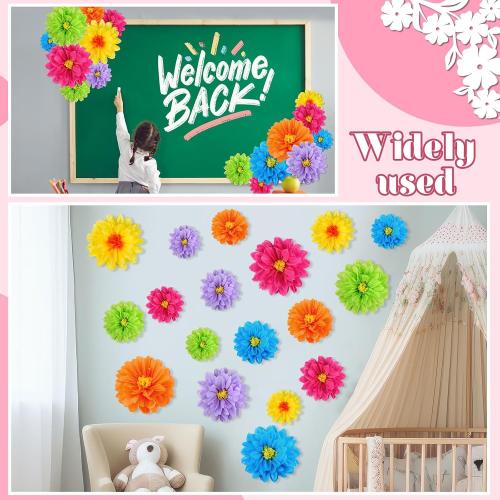 Geyee 18 Pcs Mexican Paper Flowers,Bright Color,6 8 10