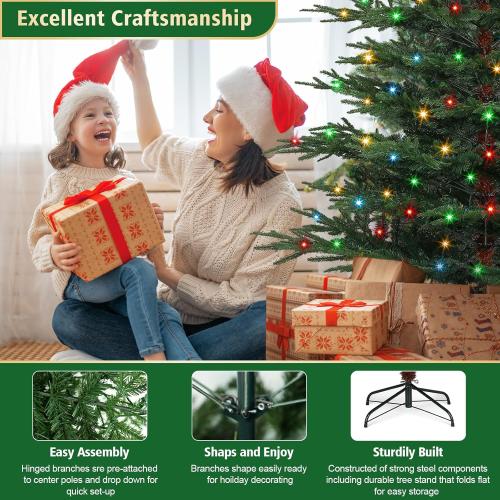 6 FT Pre-Lit Artificial Christmas Tree with 250 Dual-Color LEDs & Timer, 530 Realistic Branch Tips, Metal Stand for Holiday Home Christmas Decorations