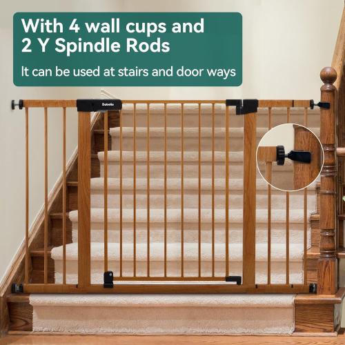 Babelio 29-48 Metal Baby Gate with Brown Wood Pattern, Auto Close Dog Gate PressGuard P7 for The House, Stairs and Doorways, Pressure Mounted Pet Gate with Door, Safety Gate for Child and Pets