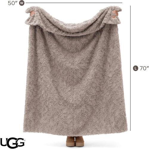 UGG Adalee Faux Fur Throw Blanket Luxury Lightweight Cozy Soft Throw for Couch Bed or Chair Hypoallergenic Machine Washable Double-Sided Fluffy Blanket Home Decor, 50-inch x 70-inch, Oyster Brown