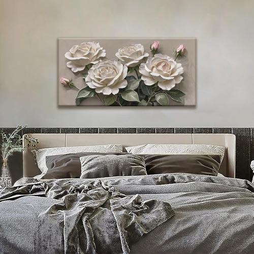 Canvas Art Wall Decor Modern Minimalist Home Wall Decor Flower Paintings White Wall Art Prints Pink White Floral Wall Art Pictures For Bedroom Kitchen Office Artwork 20×40