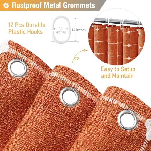 BTTN Boho Farmhouse Shower Curtain - Linen Rustic Heavy Duty Fabric Shower Curtain Set with Tassel, Water Repellent, Bohemian Vintage Country Cloth Shower Curtains for Bathroom - Burnt Orange -