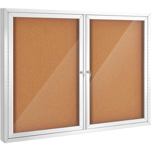 Outdoor and I door Enclosed Bulletin Board,Locking Door Display Case | Waterproof, Moisture Resistant, Natural Cork Board, Display Cabinet with Clear Doors, , Wall Mounted