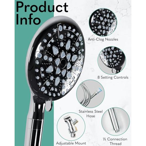 Veken Filtered Shower Head with Handheld, High Pressure 9 Spray Modes Showerhead, 10 Layer Filters for Purified Cleansing, Hard Water Softener with 70'' Hose Extension, Adjustable Rain Heads (Chrome)