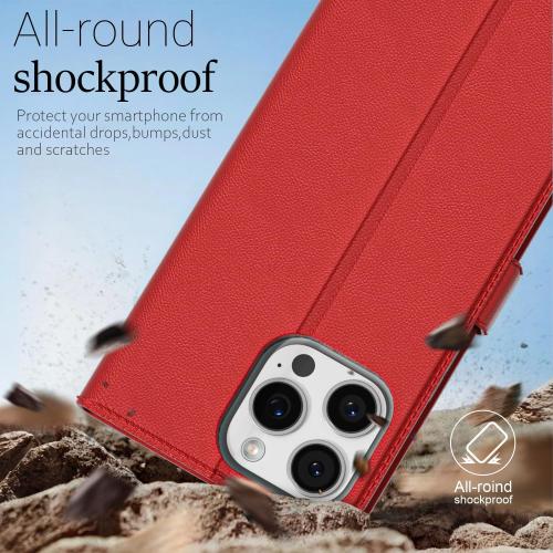 oakxco for iPhone 14 Pro Max Wallet Case with Credit Card Holder, Magnetic RFID Slim Folio Book Flip Leather Phone Case for Women Men Girl, Cute Soft Silicone Rubber Shockproof Cover, Red