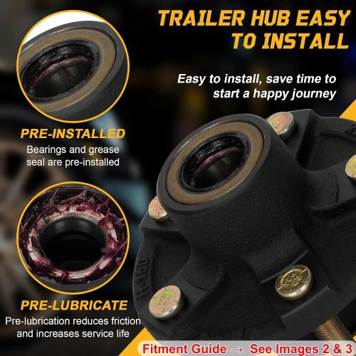 Redants 2 Pack 2000 lbs Trailer Hub Kit 5 on 4.5, 1-1/16 Straight Spindle ONLY, Pre-Greased Assembly with L44649 Bearings for Boat/Utility Trailer