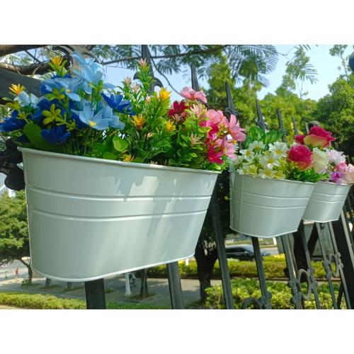 3Pcs Metal Wall Planters,11 inch Oval Metal Railing Planter, Balcony Railing Hanging Plant Pot, Indoor Outdoor Hanging Plant Pot Decor, Rustic Herb Flower Plant Holder,Color - White