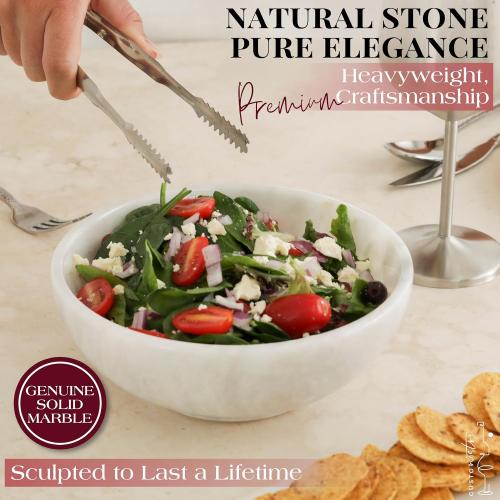 Gusto Nostro 8 Luxury White Marble Decorative Bowl for Coffee Table - Elegant Modern Fruit Bowl for Kitchen Counter - Heavy Stone Entryway Catch all for Keys, Jewelry, Potpourri Holder - Medium Size