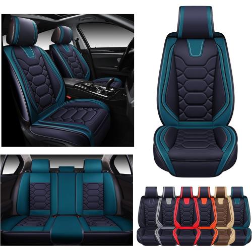 OASIS AUTO Car Seat Covers Premium Waterproof Faux Leather Cushion Universal Accessories Fit SUV Truck Sedan Automotive Vehicle Auto Interior Protector Front Pair (OS-004 Black&Teal)