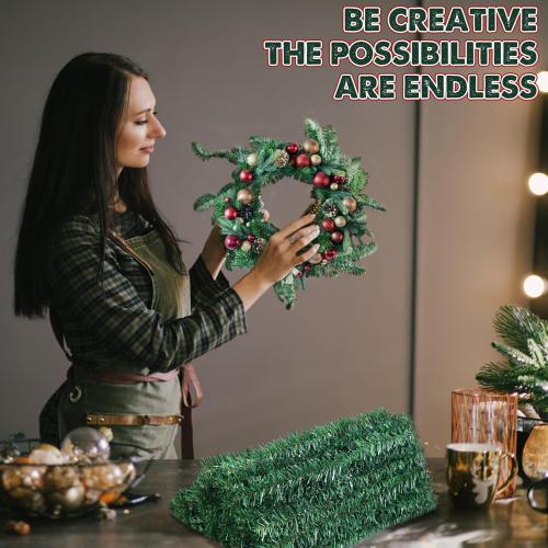 50pcs 16Inch Christmas Garland Ties for Banister Staircase - Artificial Pine Needles Faux Pine Stems Twist Green Ties for Fixing Craft Gift Wrapping Decorations