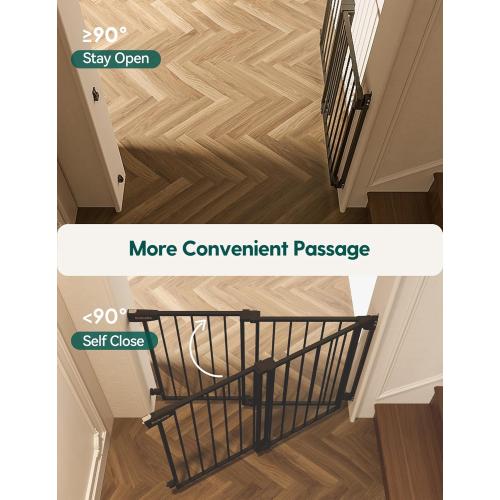 Babelio 29.7-46.5 No Bottom Bar Baby/Dog Gate for Stairs, House and Doorways, Auto Close Safety Pet Gates with Large Walk Thru Door, Hardware Mount, Black