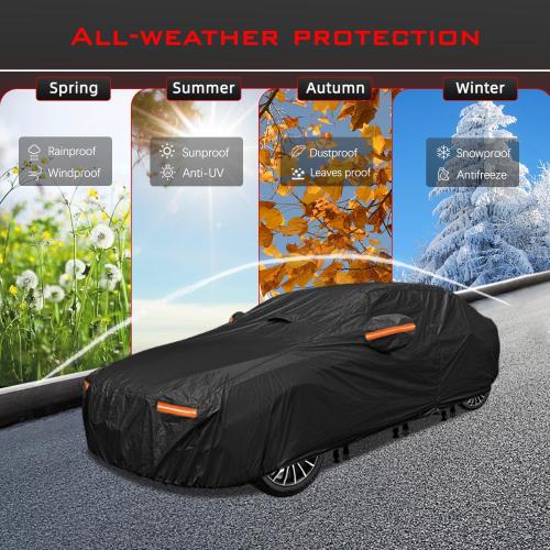 30 Layers Car Cover for Automobiles All Weather Waterproof, Outdoor Snowproof UV Protection Windproof, Door Zipper, Soft Cotton, Heavy Duty Universal Car Covers, (Black, Fit Sedans 181-190)