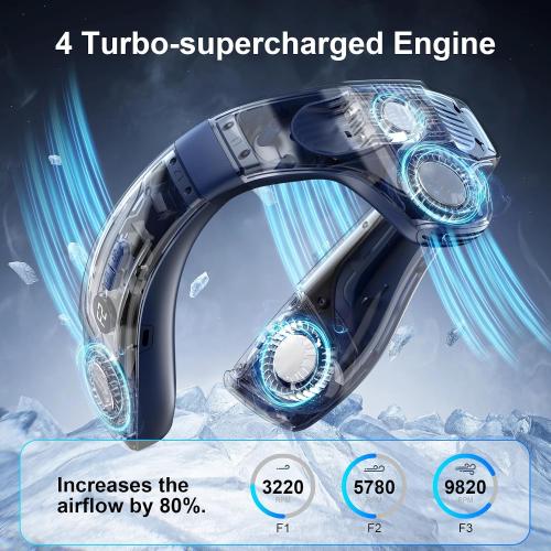 Neck Air Conditioner Fans That Blow Cold Air, 6000 mAh Battery Operated Wearable Cooling Device Fan, Bladeless, Rechargeable Fan, Blue