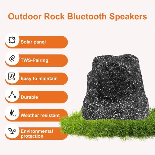 BLACK STUDIOFINIX 8 Rock Speakers Outdoor Waterproof - 5.3 Bluetooth Wireless Speaker Solar Powered Max Peak 240W for Garden,Patio,Deck,Pool,Backyard (Gray 1 Pair)