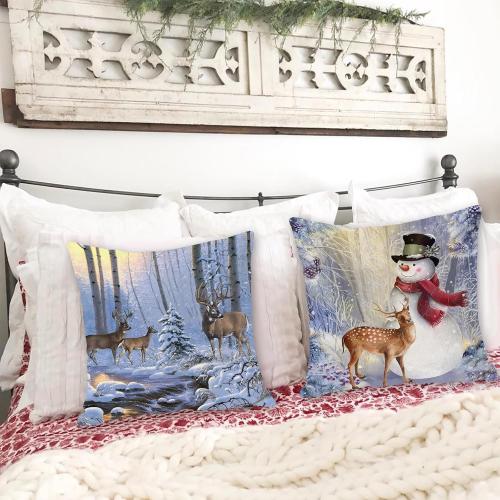 ARESD Christmas Pillow Covers 20x20 Set of 4, Winter Snowman Cushion Covers Xmas Throw Pillow Cases Christmas Pillowcases Home Decor for Sofa Couch Bed (Snowman Deer)