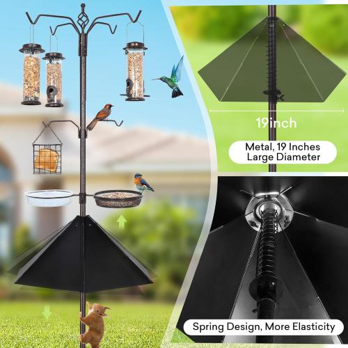 6-Hook Bird Feeding Station Kit, 94 Inch Heavy Duty Bird Feeder Stand Pole for Outdoors Hanging with 4 Feeders, Wide Metal Squirrel Baffle, Attracting Wild Birds
