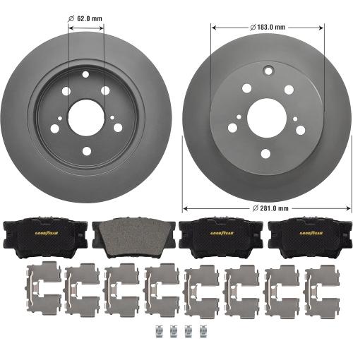 Set of 2 Goodyear Brakes PRK91866R | Rear Premium Brake Kit with Pair (2) of AntiOx Coated Brake Rotors and Ceramic Brake Pads fits Lexus HS250h 12-10; Toyota RAV4 18-06