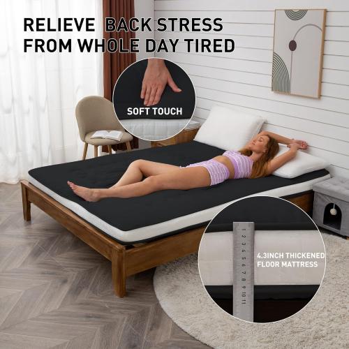 Dr.Futon Japanese Floor Futon Mattress Extra Thick Folding Roll Up Bed Topper Mat for Guest,Lounger and Tavel