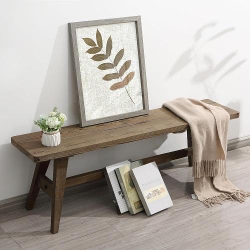 Brown Wnutrees 47 Farmhouse Wood Bench, Dining Room Bench, Entryway Bench for Living Dining Room, Solid Wood, Easy to Assemble, Brown