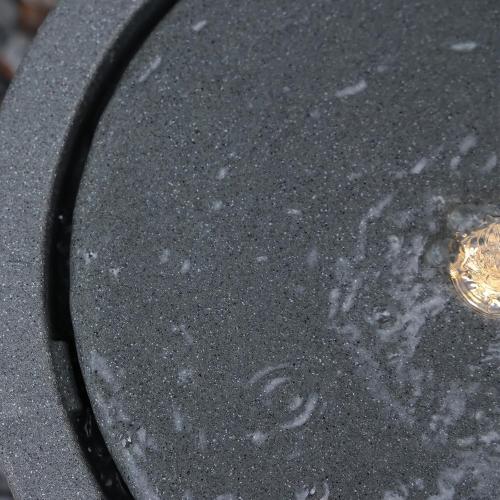 GREY 10.23” H Outdoor Water Fountain Made with Eco-Friendly Recyclable Materials, Polyethylene Round Bubbler Outdoor Fountain, Garden Decor with LED Light for Patio, Porch, Backyard