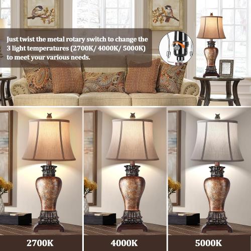 Hamucd 27 Set of 2 Tall Farmhouse Rustic Table Lamps for Living Room,3-Color Temperature Dimmable Western Bedroom Lamps for Night Stands Traditional Antique Decor (Brown)