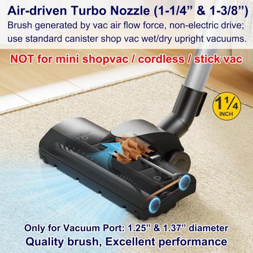 Portek Turbo Brush Head for 1-1/4 1-3/8(35mm) Vacuum Cleaners, Turbohead Floor Nozzle Vacuum Attachment Ideal to Remove Pet Hair from Low to Med Pile Carpets Area Rugs Hard Floors