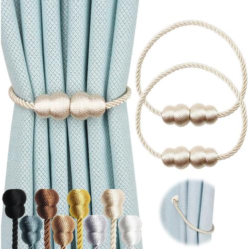 Magnetic Curtain Tiebacks 2 Pack Rope Decorative Curtain Tie Backs Elegant Curtain Holders for Drapes Outdoor Window Treatment Holdbacks, Beige