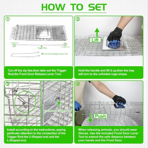 SZHLUX 32 Live Animal Cage Trap, Heavy Duty Folding Raccoon Traps, Humane Cat Trap for Stray Cats, Raccoons, Squirrel, Skunk, Mole, Groundhog, Armadillo, Rabbit, Catch and Release