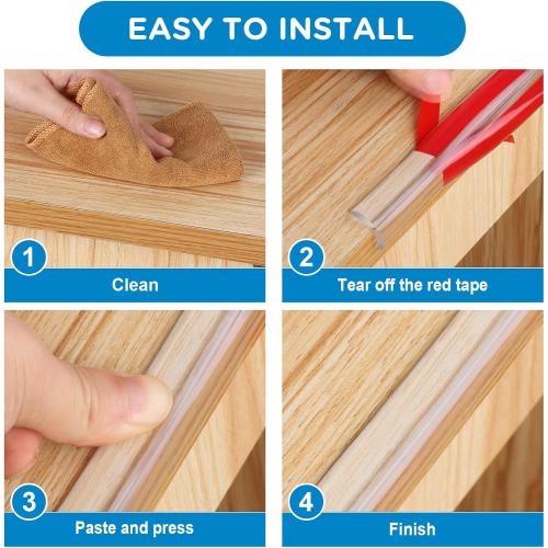 Baby Proofing, 0.6in Edge Protector Strip Clear, Thickened Silicone Soft Corner Protectors with Upgraded Pre-Taped Strong Adhesive, 6.6ft Edge Protectors for Sharp Corners of Cabinets, Tables, Drawers