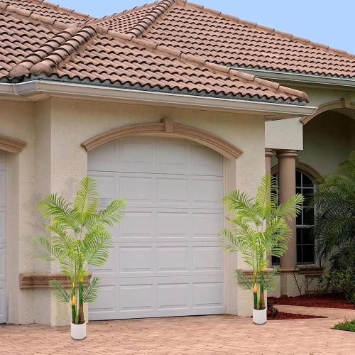 Artificial Fake Palm Tree 6FT 2Pack with White Planter & Free Moss, UV Resistant Artificial Palm Tree for Outdoors, Fake Plants for Poolside Home Room Decor, Faux Plants Outdoor Decor