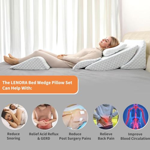 Adjustable Orthopedic Bed Wedge Pillow Set, Reading Pillow & Back Support for Sleeping, Memory Foam Wedge for Lower Back, Knee and Leg Pain, Acid Reflux, Snoring, Post Surgery Recovery
