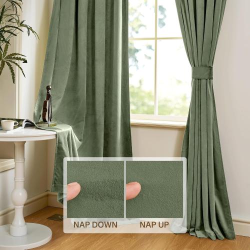 StangH Sage Green Velvet Curtains for Living Room Super Soft Thermal Insulated Privacy Protection Room Darkening Drapes for Bedroom/Nursery, W62 x L96, 2 Panels