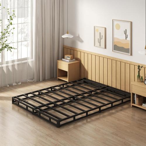 EMODA 5 Inch Box Spring Full Size Bed Base, 3000 LBS Heavy Duty Metal Mattress Foundation with Fabric Cover, Easy Assembly, Black