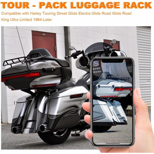 Motorcycles Air Wing Black Luggage Rack Carrier Trunk Top Rack Rail Mount Compatible with Harley Touring CVO Street Glide Electra Glide Road Glide Road King Ultra Limited 1984-2025