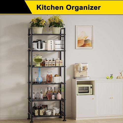 6-Wire Garage Shelving Storage Shelves, Metal Shelving Unit Pantry Rack, Kitchen Storage Adjustable Shelf 900Lbs Capacity for Laundry Kitchen Bathroom Organizer(Black)