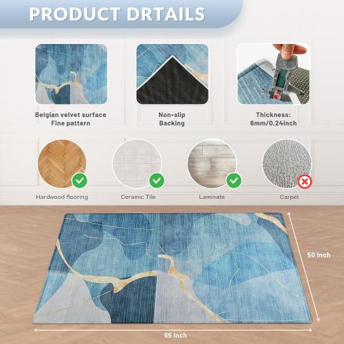 Office Chair Mat, Gsmmatwin 50 x 65 (6mm) Thick Blue Modern Chair Mat, Anti-Slip Under Desk Chair Carpet for Hardwood Floor, Belgian Velvet Surface, Machine Washable Under Desk Rug for Office Home
