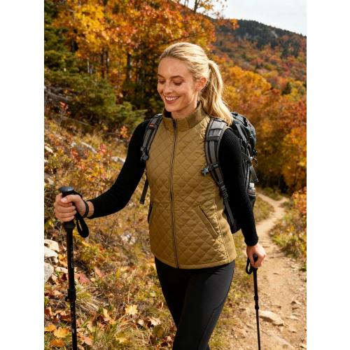 Bienzoe Women Medium Camel Quilted Casual Vest: Lightweight Packable Sleeveless Jacket