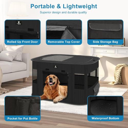 X-ZONE PET Dog Playpen, Puppy Cat Play Pen Portable Foldable Indoor/Outdoor Tent Crate Cage, Portable Pet Crate Small Size Black