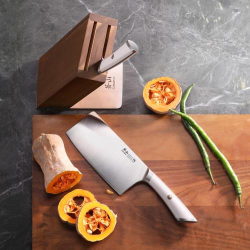 Cangshan ELBERT Series 3-Piece German Steel Forged Cleaver Knife Block Set, White, Full Tang Knife Set with Acacia Wood Block