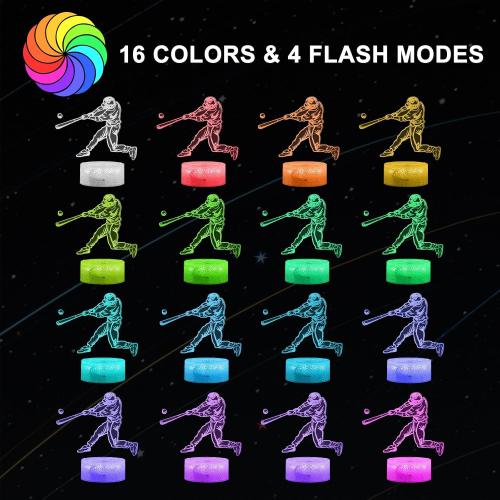Baseball Gifts for Boys 8-12 3D Lamp Night Light with Remote & Touch Control, 16 Colors Changing   4 Changing Mode Brightness Room Decor Christmas Birthday Gifts for Kids Boys Girls Sport Fans