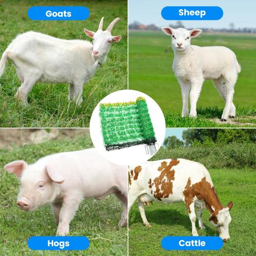 Size 42.5x 164 Color Green Electric Fence Netting, 42.5 H x 164'L, Electric Netting Fence for Cattle, Sheep, Goat, Hogs, Pre-Assembled, 14 Posts Double Spiked, Portable Livestock Nets Used in Backyards, Farms and Ranches