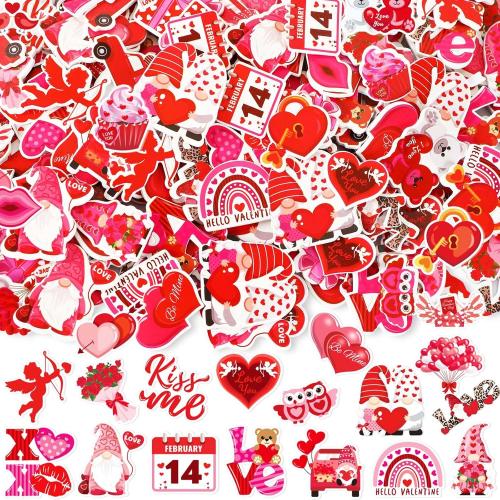 JULBEAR Valentine's Day Foam Sticker, 300Pcs Cartoon Styles Color Printing Heart Self Adhesive Stickers for Kids Party Favors DIY Crafts Decorations