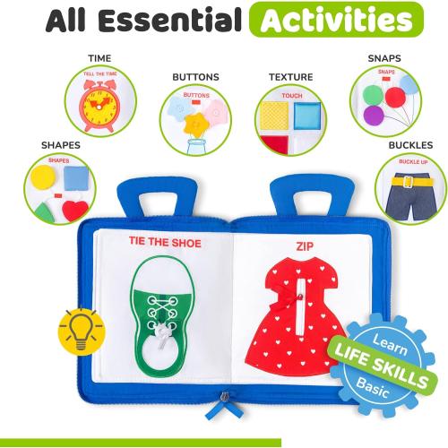 deMoca Busy Book for Toddlers 1–3, Quiet Travel Activity Book for Airplane and Car Rides, My Quiet Book Montessori Toy for 1 Year Old, No Noise Busy Board, Gift for Boys and Girls