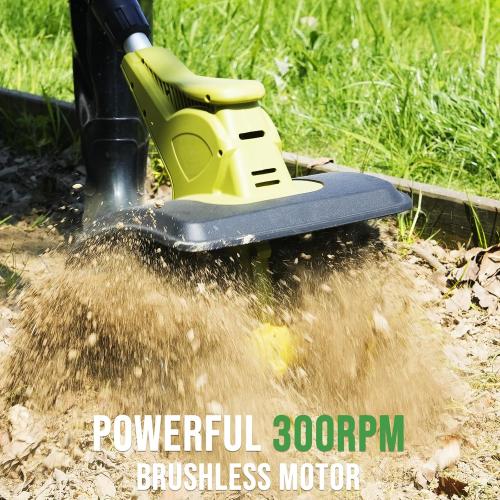 Green 20V Cordless Tiller Cultivator with 48 Steel Tines, 9-inch Wide Battery Powered Garden Cultivator, Mini Tiller for Lawn/Gardening/Soil Cultivation(2*2Ah Battery and Fast Charger Included)