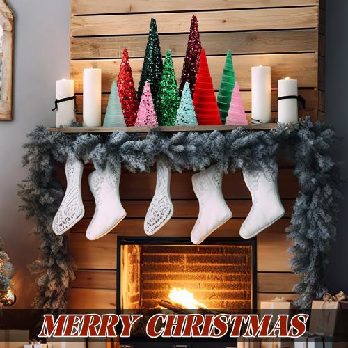 Ireer 12 Pcs Christmas Velvet Trees Set Various Size Velvet Cone Modern Decorations Indoor Table Tree Centerpiece Minimalist Xmas Holiday Winter Home Decor (Red Green)