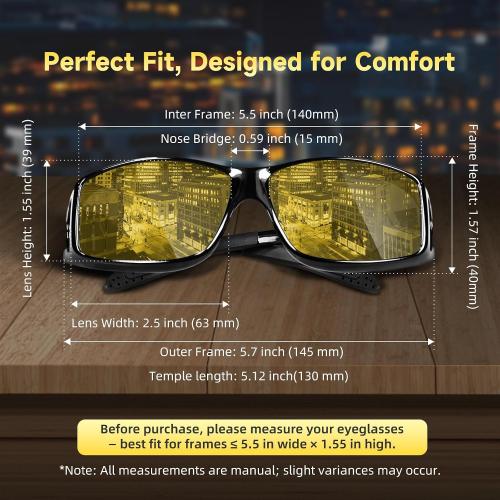 Night Driving Glasses Night Vision Glasses Fit Over Glasses Polarized Anti-Glare UV400 Gift for Men Women